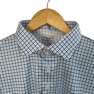 Collars & Co Dress Collar Polo Shirt Mens Large Tall Blue White Check Golf NWT